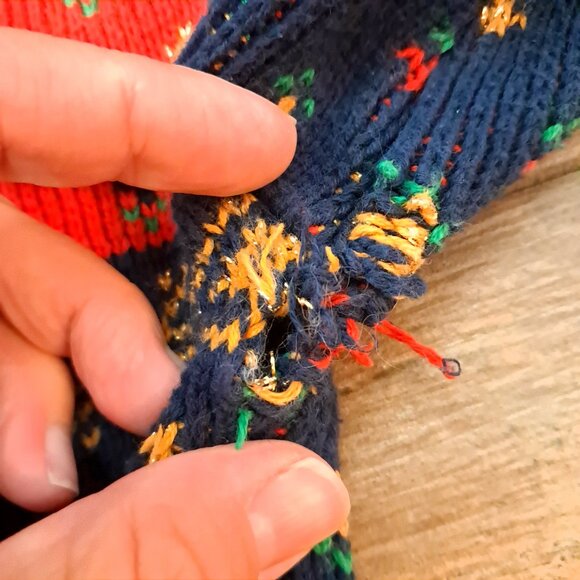 Vintage Sweater Loft Cat Cardigan Sweater Women's Size S Small blue red READ - Picture 6 of 11